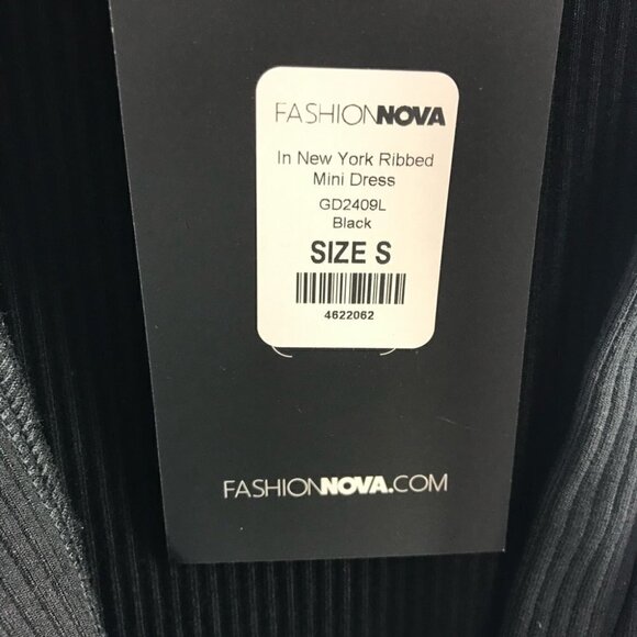 NWT - Fashion Nova in New York Ribbed Mini Dress - Black. Size: S. - Picture 5 of 8